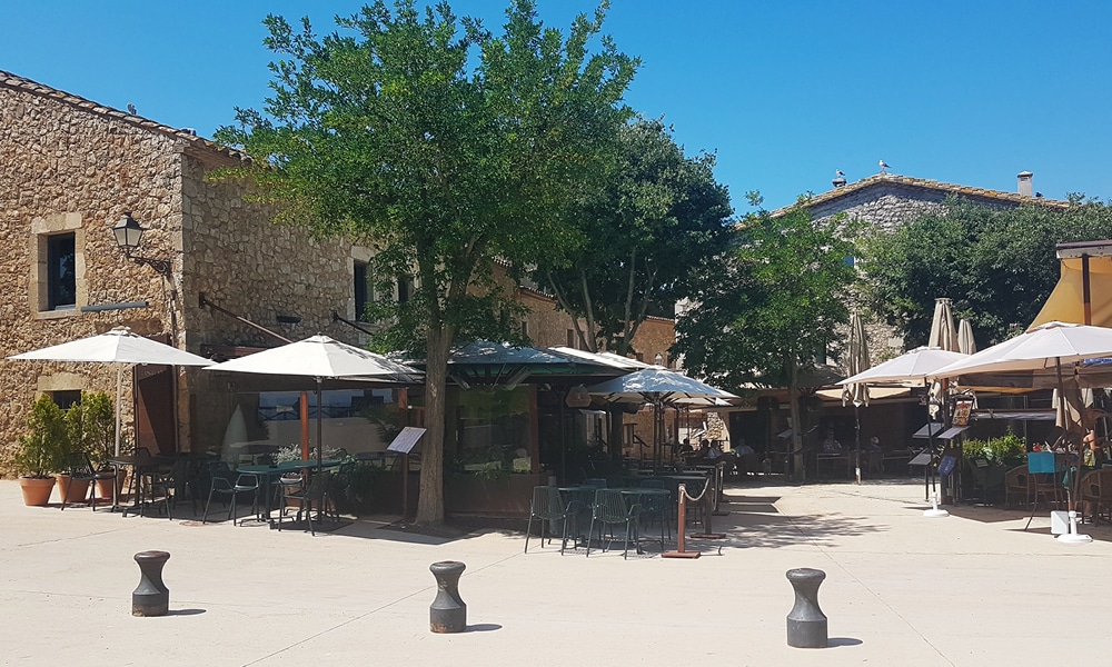 The village square is home to a couple of restaurants